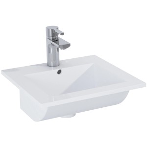 Weißes Maximus Einbauwaschbecken Cheese/Qubo, 40 cm, aus Keramik mit Hahnloch und Überlauf.