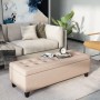 HOMCOM Sitzbank mit Stauraum, beige Leinenoptik, Knopfheftung. Elegante Polsterbank für Wohnzimmer, Schlafzimmer.