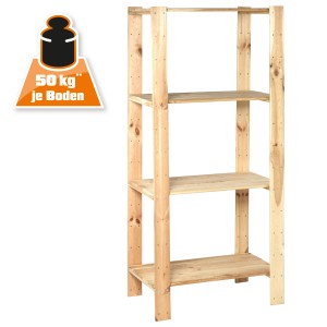 Holz-Schwerlastregal, Schraubregal mit 4 Böden aus FSC®-zertifiziertem Holz, 174x80x50cm.