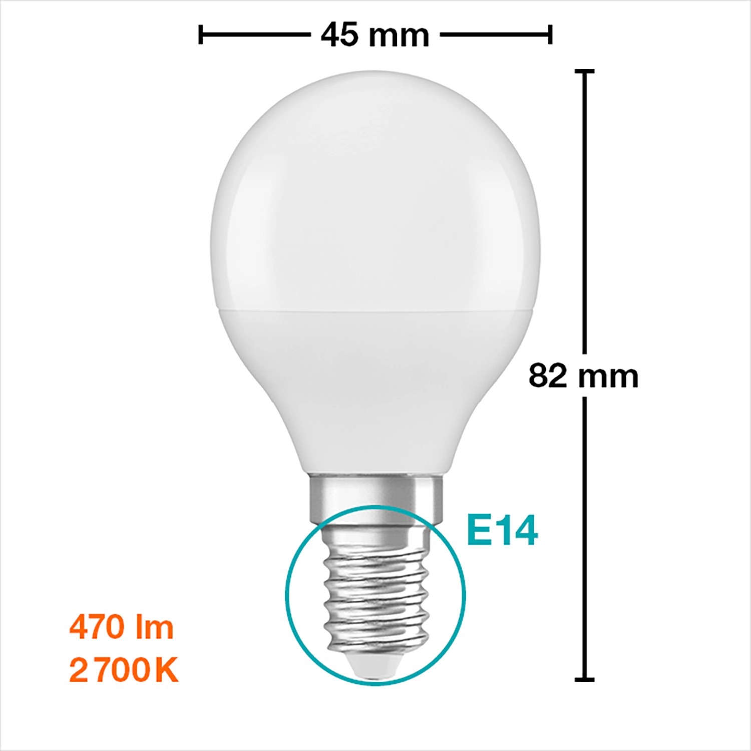 Osram LED-Leuchtmittel E14 Tropfenform, 4,9W, 470lm, 8,2x4,5cm (HxØ), warmweiß.