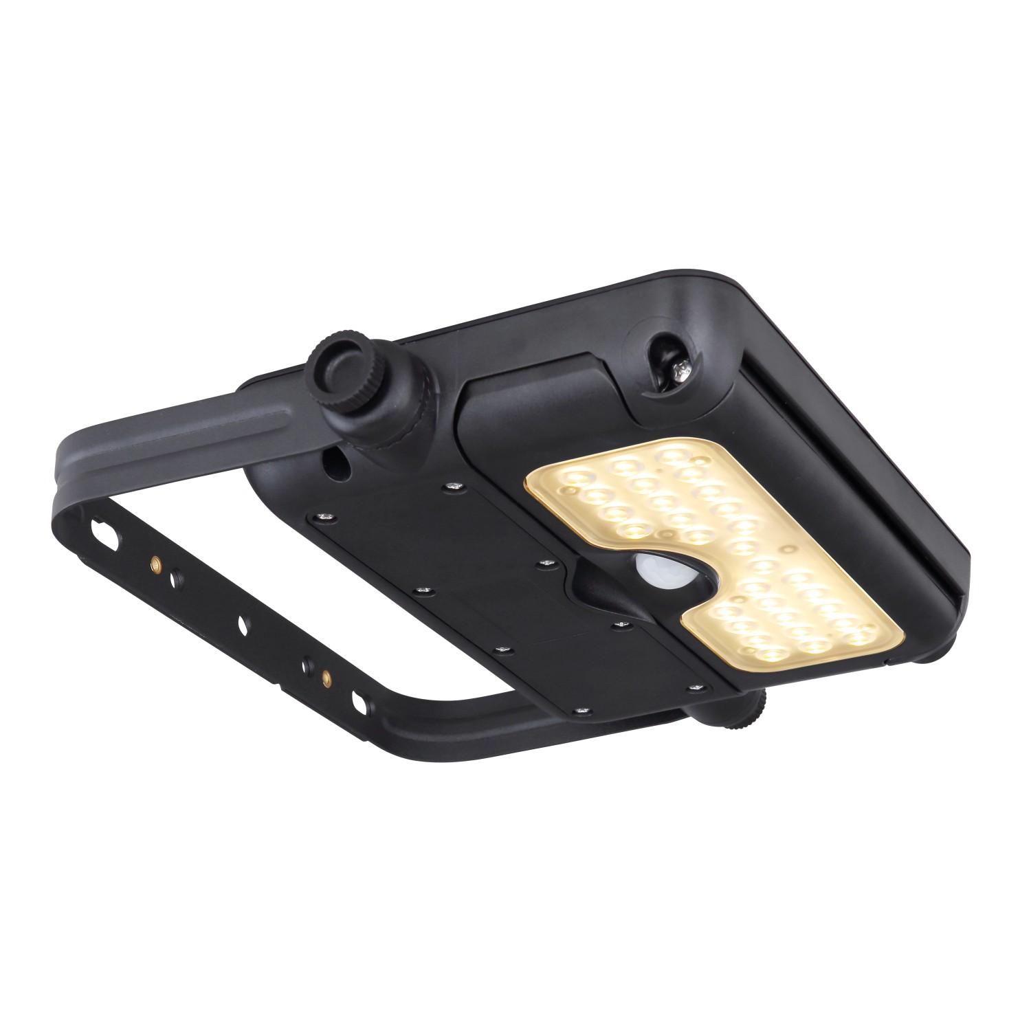 Schwarze Globo Solarleuchte mit Sensor, 3,4 cm, aus Kunststoff für den Außenbereich.