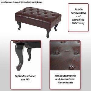 Creme-weißer Chesterfield Hocker mit Rautenmuster und Nietenbesatz, Kunstleder, 39x77x47 cm.