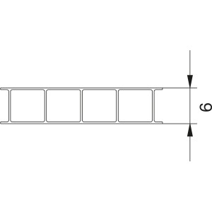 Querschnitt einer transparenten 6 mm Hohlkammerplatte für Kunststoffbedachung.