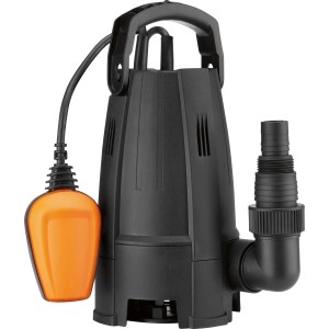 Schwarze Schmutzwasserpumpe B-TPS 9000 mit Schwimmerschalter und Tragegriff.