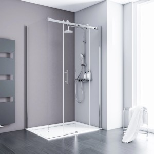 Schulte Eckdusche mit Gleittür und Seitenwand Alexa Style 2.0, 120x80x200 cm, rahmenlos, Chromoptik.