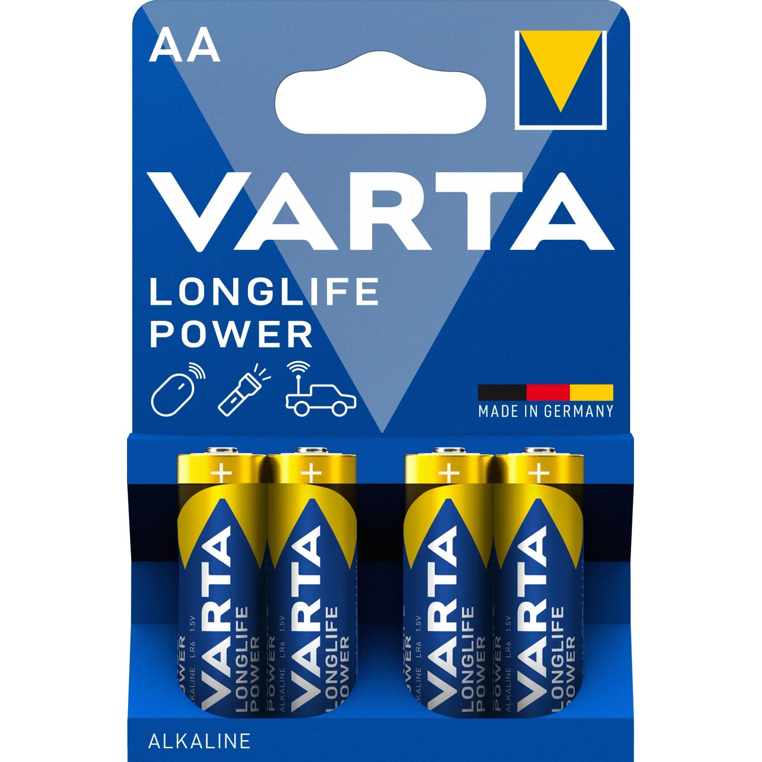 Varta Longlife Power AA Batterien, 4er-Pack. Alkaline Batterien für Geräte mit hohem Energieverbrauch.
