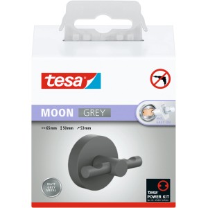 Tesa Moon Grey Bademantelhaken, matte Optik, zur Wandmontage ohne Bohren.