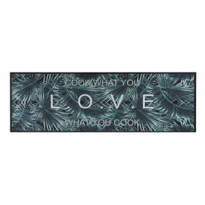 Küchenläufer Cook&Wash Love what you cook mit Blätter-Design, 50x150 cm.