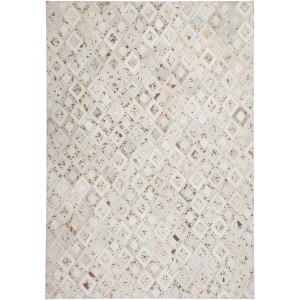 Teppich Masque 310, Elfenbein-Chrom, 120x170 cm, Lederteppich mit Rautenmuster.