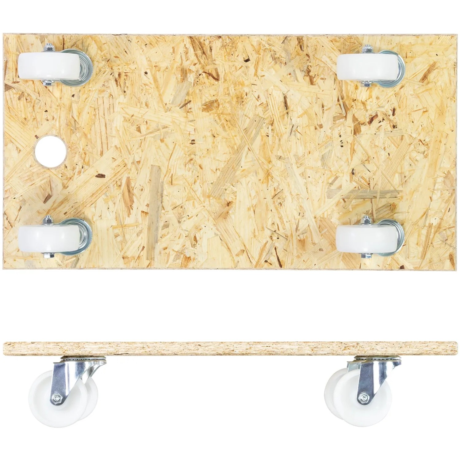 Wagner Transporthilfe mit OSB-Platte, 250 kg Tragkraft, 575x300 mm, vier Rollen.