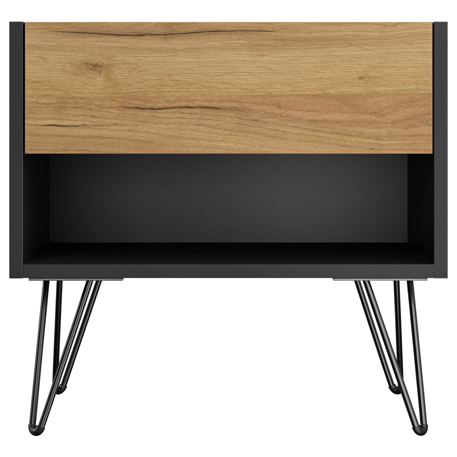 Posseik Nachttisch-Set Industrial B, 2-teilig, Grafit/Eiche, mit Metallfüßen.