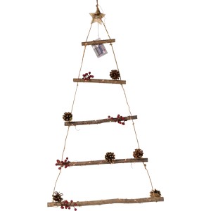 LED Deko-Aufsteller in Tannenbaumform von Boltze Home, geschmückt mit Zapfen und Beeren, Weihnachtsdekoration.