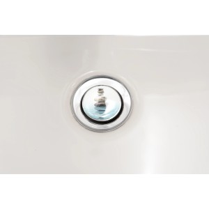 Wenko Abfluss-Stopfen Meditation im Waschbecken, Chrom-Optik mit Stein-Motiv.