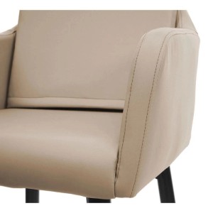 Detailansicht Barhocker H93 in Taupe-Beige mit Kunstlederbezug und Armlehne.