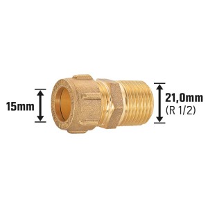 Messing Klemmring-Verschraubung, 15 mm x 21 mm (R 1/2), für Sanitär- und Heizungsinstallation.