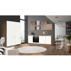 Flex-Well Einbauküche Florida 360 cm in Weiß und Sonoma Eiche Nachbildung.