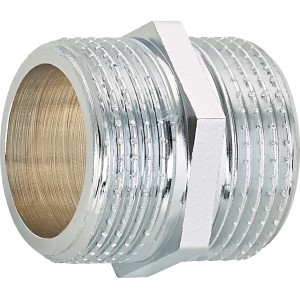 Verchromter Doppel-Gewindenippel (R 3/4) aus Messing für Gewindefittings.