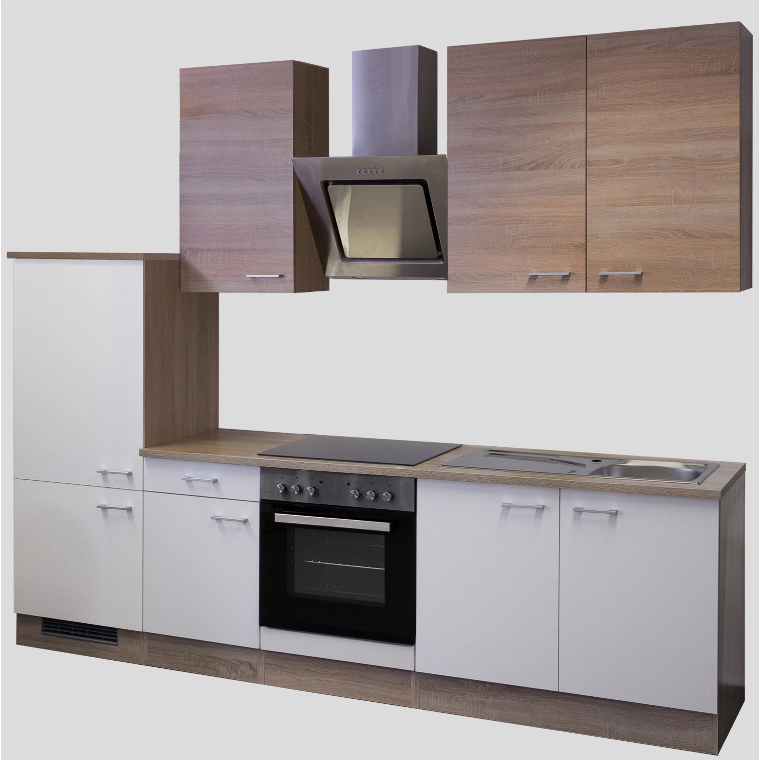 Flex-Well Küchenzeile Florida 270 cm in Sonoma Eiche/Weiß mit E-Geräten.