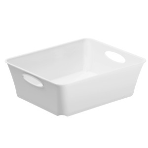 Weiße Rotho Living Box Porcelain, 1 Liter, stapelbare Aufbewahrungsbox mit Griffen.