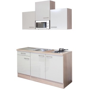 Flex-Well Singleküche Orlando, 150cm, Kaschmir/Sonoma Eiche, mit Kochfeld, Spüle und Mikrowelle.