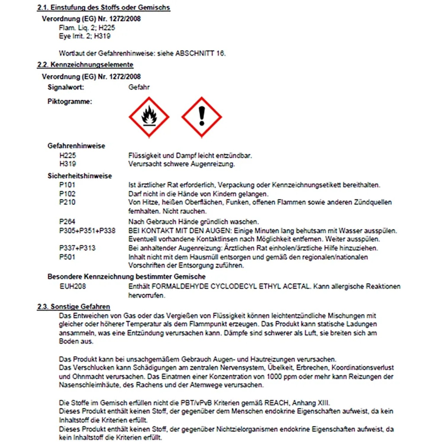 Sicherheitsdatenblatt: Gefahrenhinweise, Sicherheitshinweise und Piktogramme für chemische Produkte.