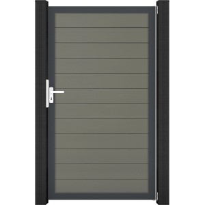 Graues GroJa Tor Solid, 150x180 cm, mit Rahmen DB703. Sichtschutzzaun-Tor mit horizontalen Paneelen.