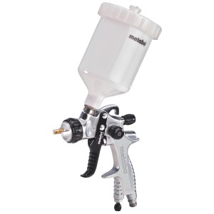 Metabo Farbspritzpistole FSP 600 LVLP für Kompressoren, mit transparentem Behälter.