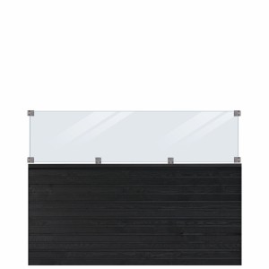 Sichtschutzzaun Plank Nadelholz Schwarz mit Glas 174 cm x 125 cm
