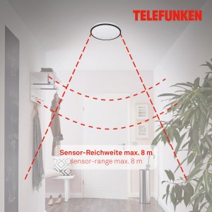 Telefunken LED-Deckenleuchte Tepi schwarz, Ø 28 cm, mit Sensor und Sternendekor. Einsatz im Flur.