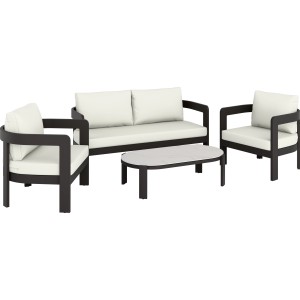 4-teilige Lounge-Gruppe Sorreno in Anthrazit/Weiß: 2 Sessel, 1 Bank, 1 Tisch. Gartenmöbel-Set aus Aluminium.