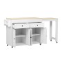 okwish Kücheninsel mit Ausziehfunktion Rollen Schubladen 112-180.5x45x92.2cm Weiß Natur