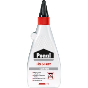 Flasche Ponal Fix & Fest Holzleim, 500g, transparent trocknend.