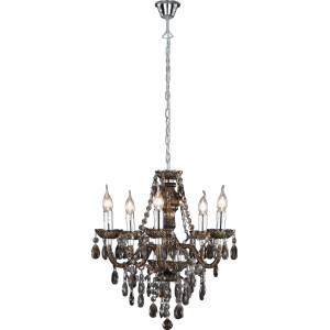 Schwarzer, 5-flammiger Kronleuchter mit Acrylglas-Verzierungen für stilvolle Beleuchtung.