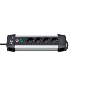 Brennenstuhl Premium-Alu-Line Steckdosenleiste, 4-fach, silber-schwarz, 1,8 m Kabel.