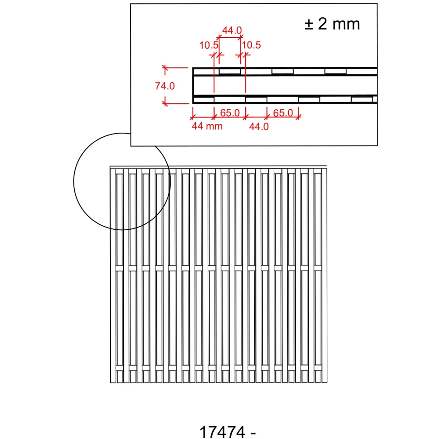 Technische Zeichnung: Schwarzer Sichtschutzzaun Nagano aus Nadelholz, 180x180 cm.