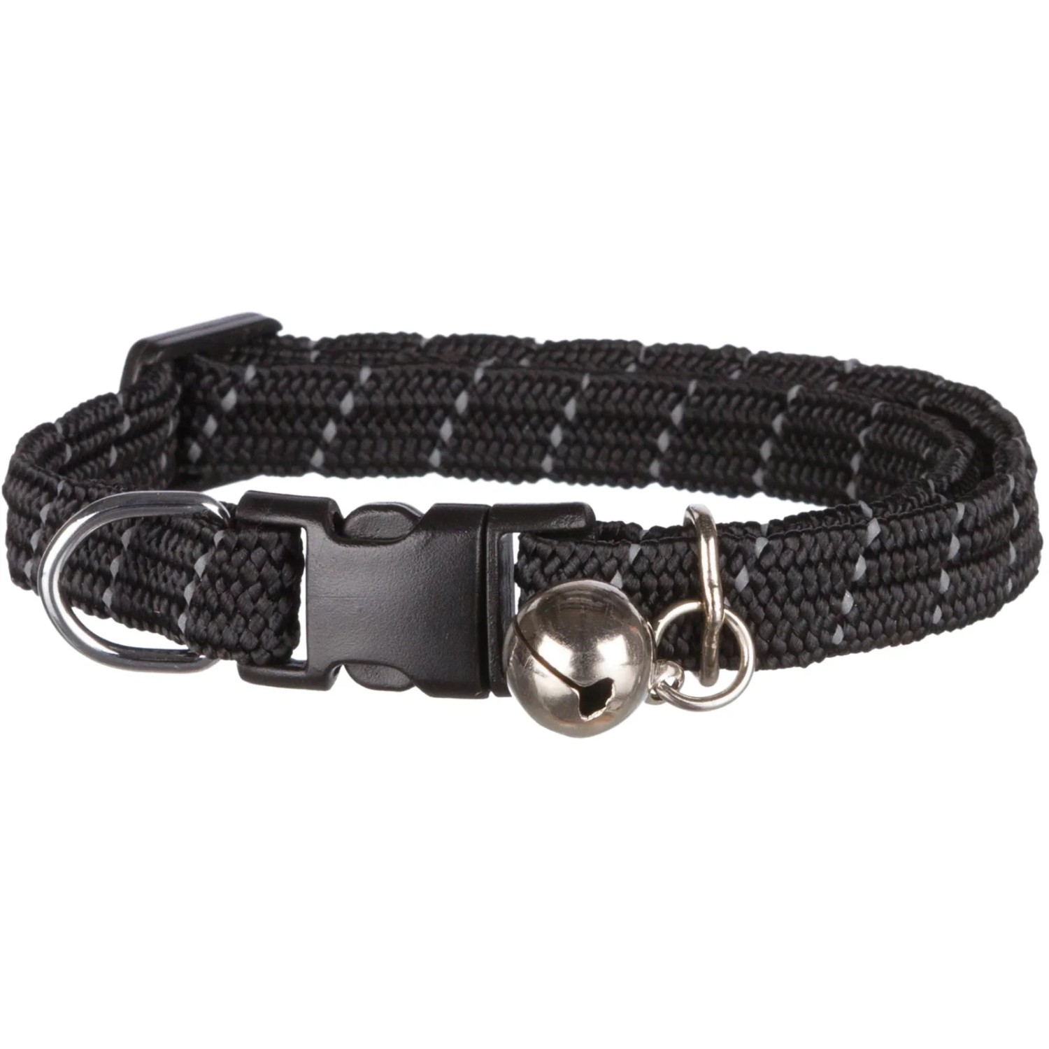 Schwarzes Jollypaw Katzenhalsband XL aus Nylon, reflektierend mit Schelle.