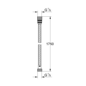 Technische Zeichnung: Grohe QuickFix Brauseschlauch VitalioFlex Long-Life, 175 cm, Chrom, mit Maßangaben.