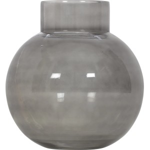 Graue Glasvase, 25,5 cm hoch, Durchmesser 22,75 cm. Dekorative Blumenvase für den Innenbereich.