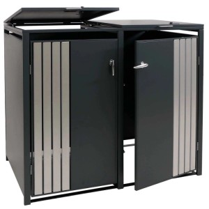MCW Mülltonnenbox für 2 Tonnen, anthrazitfarben mit Edelstahldekor, 122x132x84cm