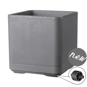 Aschgrauer Deroma Pflanztopf Quadro Cosmo, 38x38x39 cm, mit Rollen für Innen- und Außenbereich.