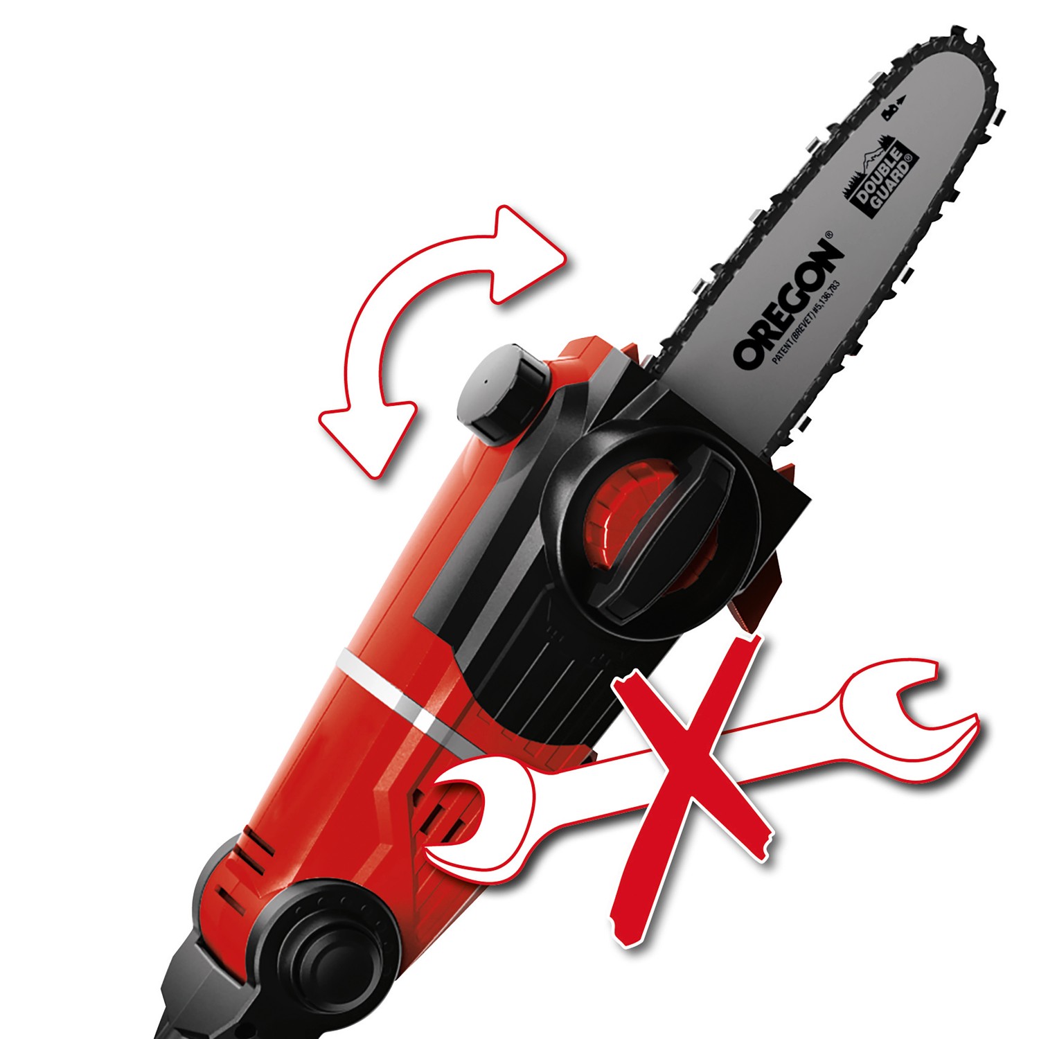 Einhell Akku-Hochentaster GE-HC 18 Li T Solo mit Kettensäge, drehbarer Kopf, werkzeugloser Wechsel.