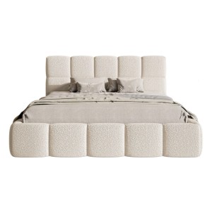 Selsey Polsterbett Cloudy 160 cm, hellbeige Bouclé, gepolstertes Kopfteil, modernes Design.