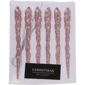 Hängedeko Eiszapfen, 6er Set, pink mit Glitzer, für den Weihnachtsbaum.