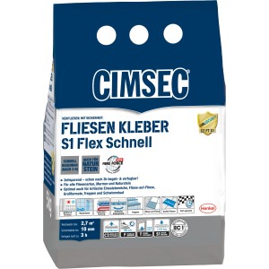 Cimsec Fliesenkleber S1 Flex Schnell, 5 kg Sack, schnell begehbar, für innen und außen.