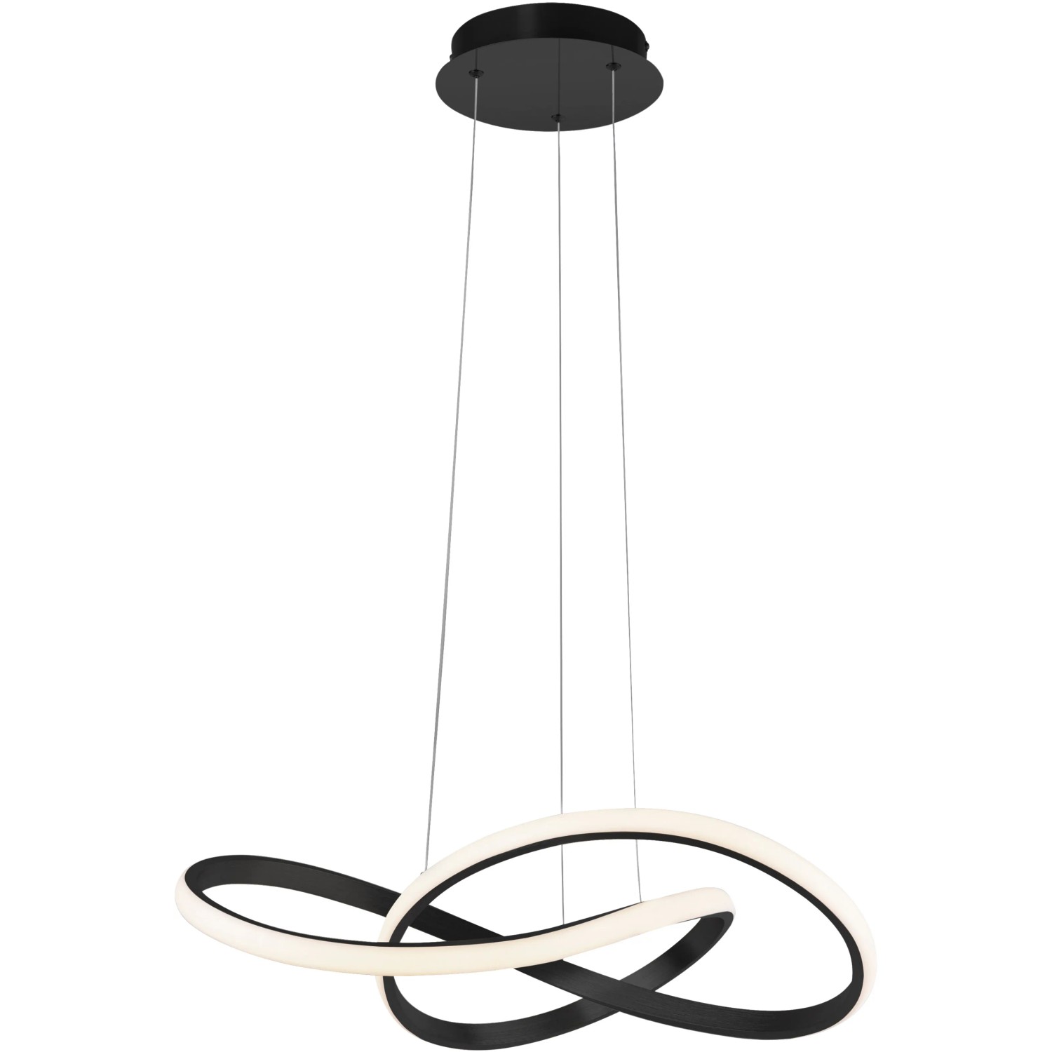 Moderne LED-Pendelleuchte Maria in Schwarz, geschwungenes Design, dimmbar.