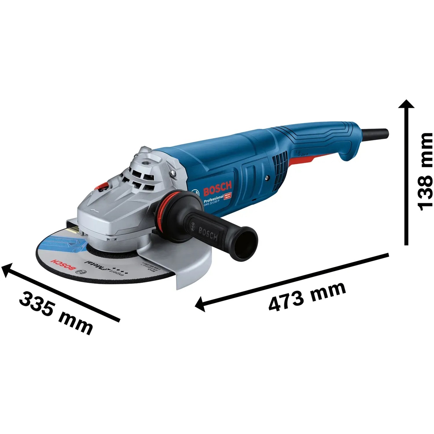 Bosch Professional GWS 22-230 P Winkelschleifer im Karton, blau/silber mit Zusatzhandgriff.
