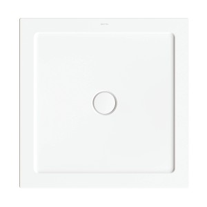 Quadratische, extraflache Bette Duschwanne Stage, 90x90 cm, in Snow. Mittiger Ablauf.