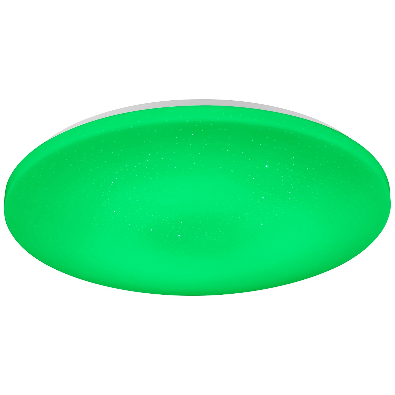 Weiße LED-Deckenleuchte Leonie mit RGB-Funktion, Ø 49 cm, in Grün.