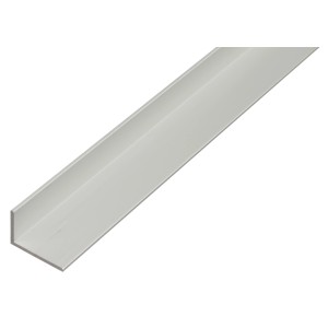 Silbernes, ungleichschenkliges Winkelprofil aus Aluminium, 10x40x2000 mm.