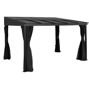 Sojag Terrassenüberdachung St. Barthelemy, 364x248 cm, Anthrazit mit Vorhängen.